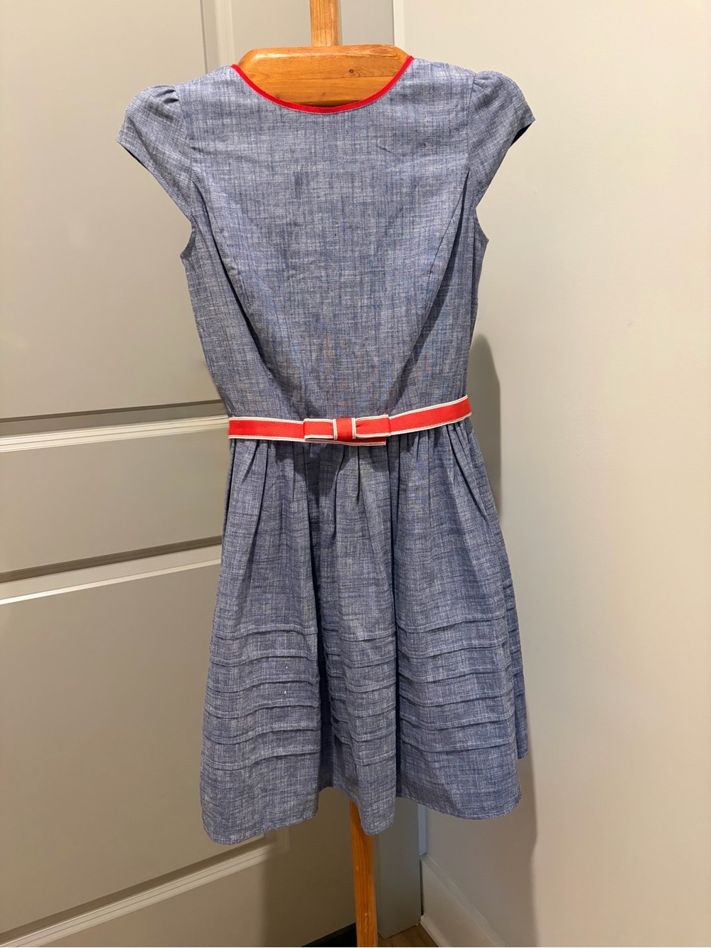 Original Penguin Blue Chambray Dress with Red/Coral Trim and Belt